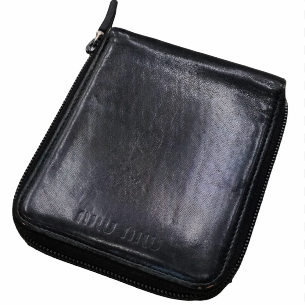 Miu Miu vintage Black Embossed Zip-Around Leather Wallet